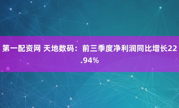第一配资网 天地数码：前三季度净利润同比增长22.94%